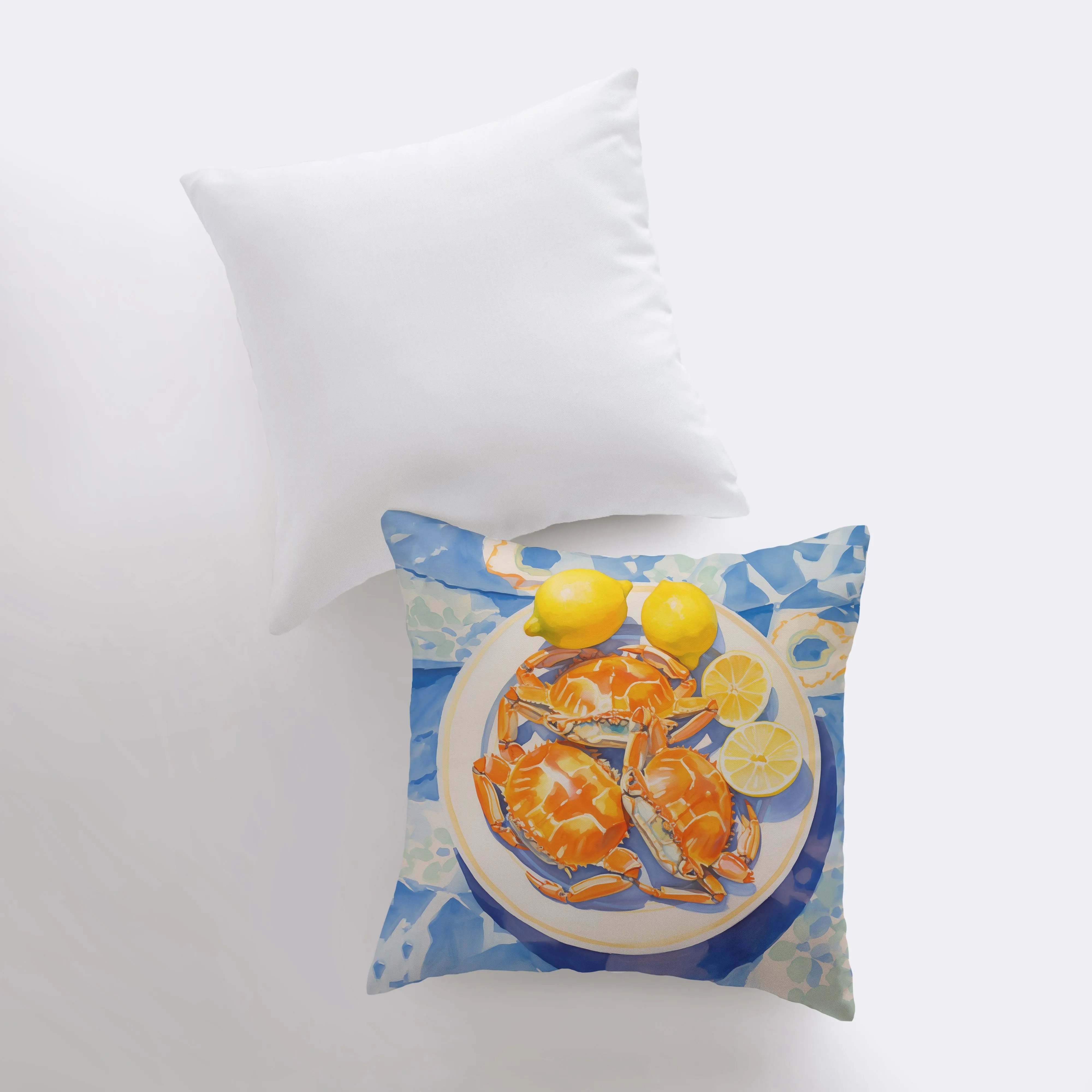 Crab and Lemon | Gouache Painting | Food Pillow | Abstract Still Life | Throw Pillow | Home Decor | Gift for Her | Pillow Cover |Travel Gift