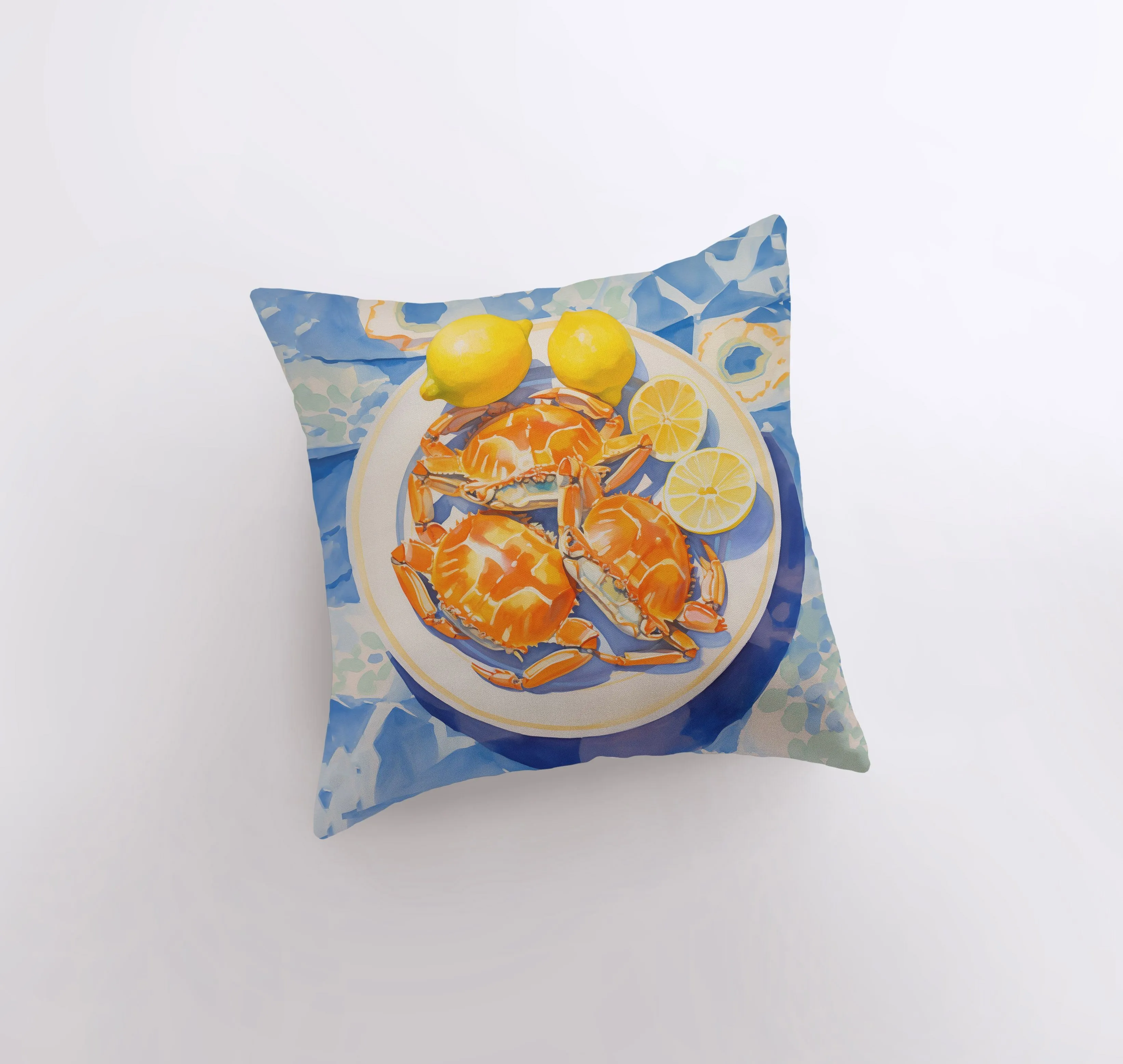 Crab and Lemon | Gouache Painting | Food Pillow | Abstract Still Life | Throw Pillow | Home Decor | Gift for Her | Pillow Cover |Travel Gift