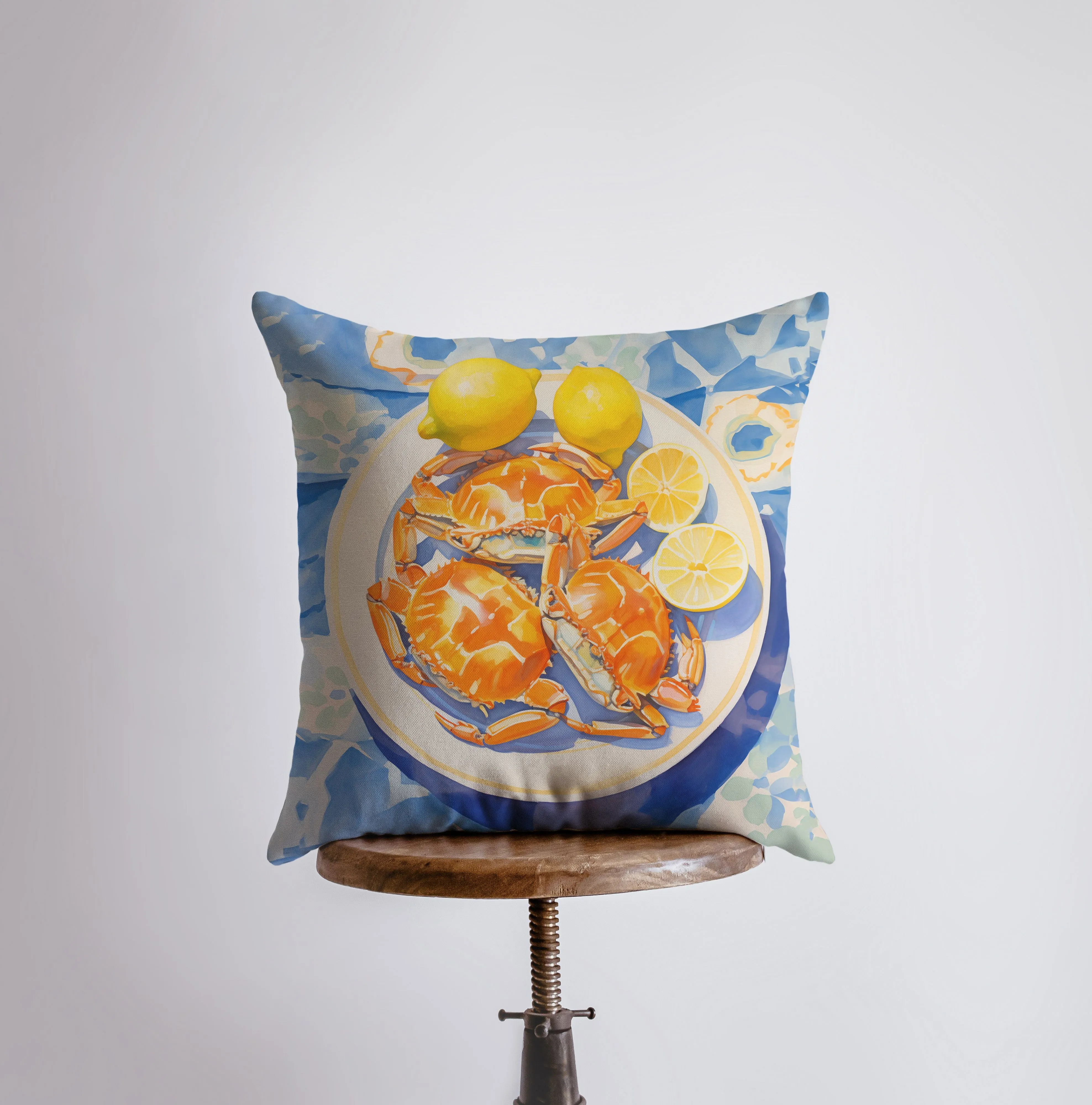 Crab and Lemon | Gouache Painting | Food Pillow | Abstract Still Life | Throw Pillow | Home Decor | Gift for Her | Pillow Cover |Travel Gift