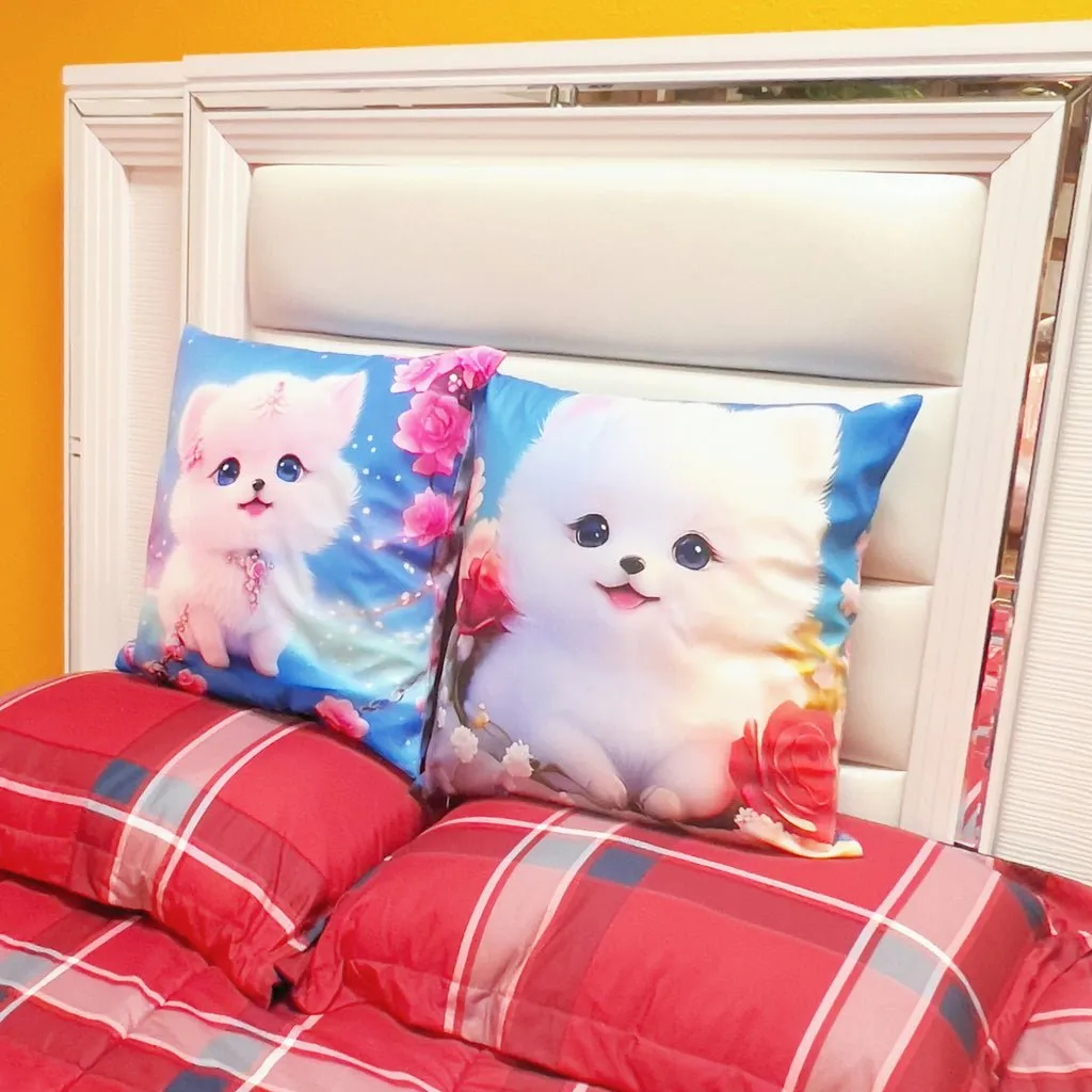 Cute Puppy Square Throw Pillows, 19x19 inches, Cover and Insert Included, Polyester Fabric, Zipper Closure