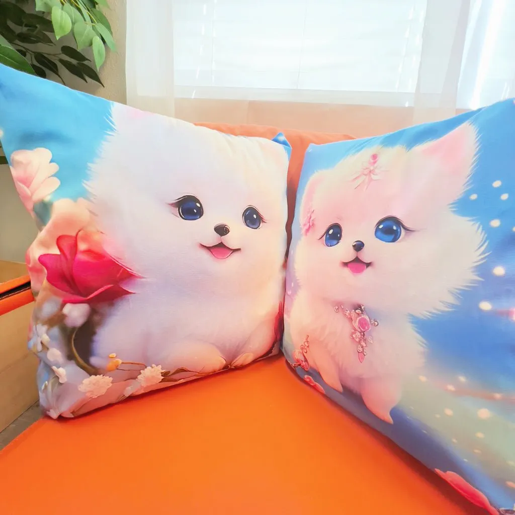 Cute Puppy Square Throw Pillows, 19x19 inches, Cover and Insert Included, Polyester Fabric, Zipper Closure