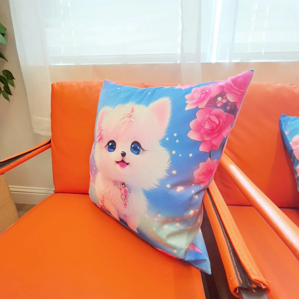 Cute Puppy Square Throw Pillows, 19x19 inches, Cover and Insert Included, Polyester Fabric, Zipper Closure