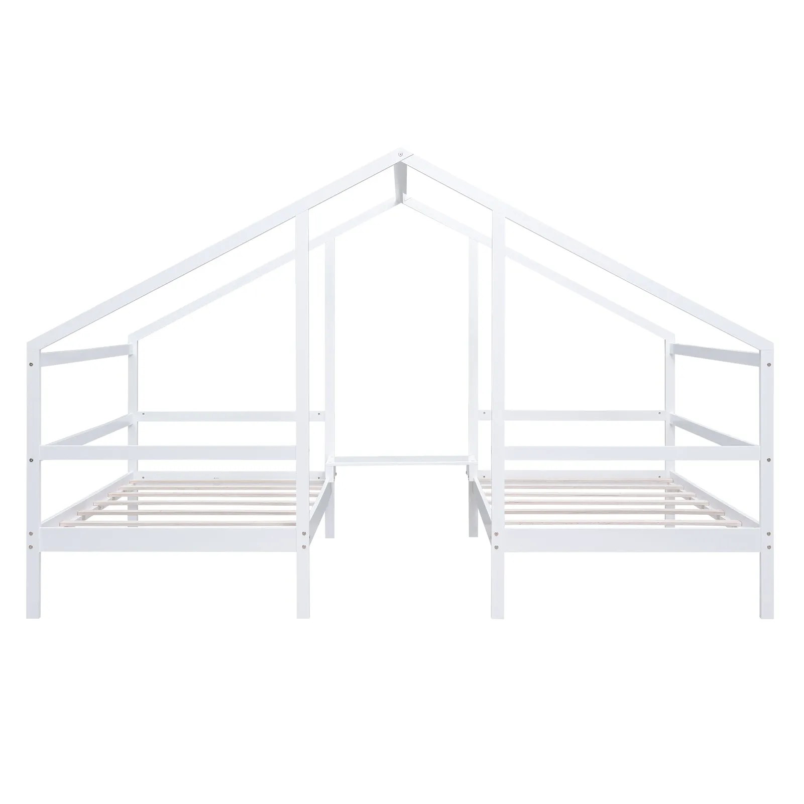 Double Twin Size Triangular House Beds with Built-in Table,White(Old SKU:WF286895AAK)
