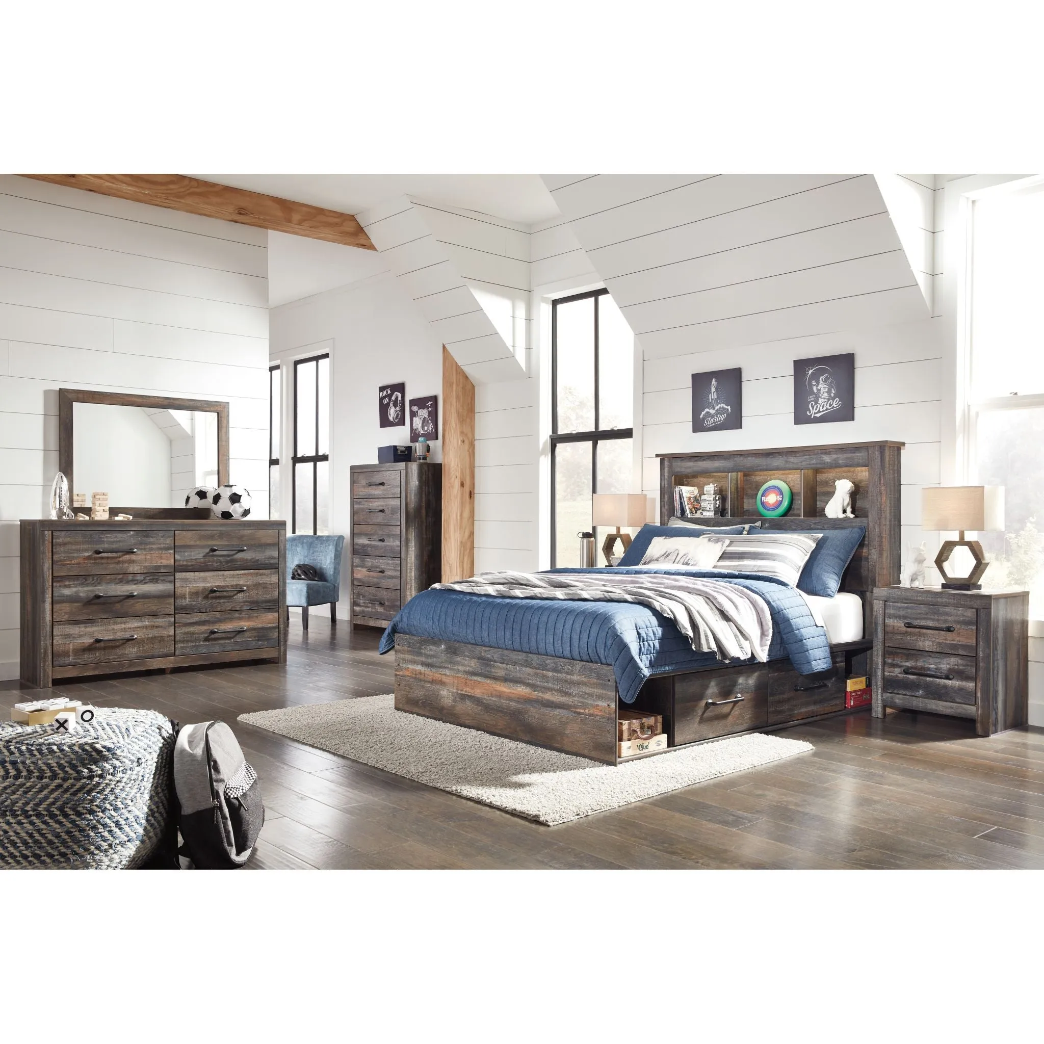 Drystan Full Bookcase Bed with 2 Drawer Storage