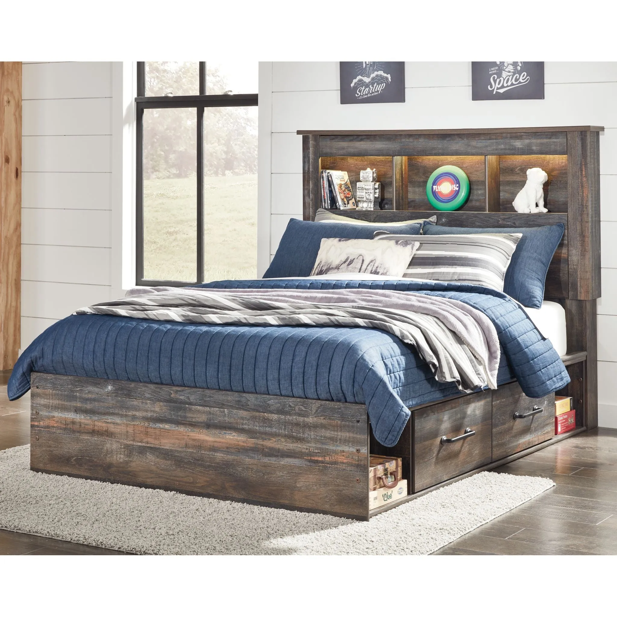 Drystan Full Bookcase Bed with 2 Drawer Storage