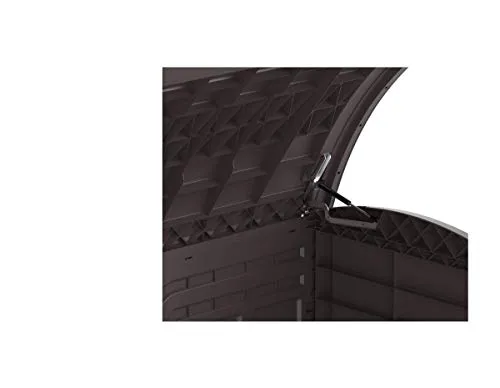 Duramax Cedargrain StoreAway 1200L Plastic Garden Storage Shed/ Arc Lid, Outdoor Storage, Wheelie bin box, Durable Construction– Ideal for Tools, Bikes, BBQs & 2x 240L Bins, 145x85x125 cm, Brown