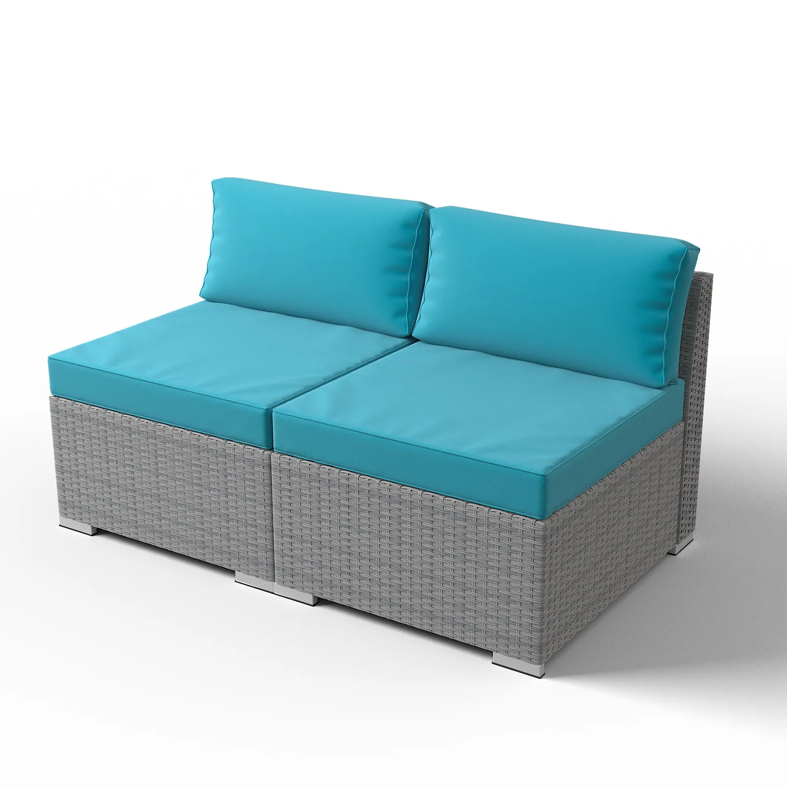 EAGLE PEAK 2 Piece Outdoor Armless Wicker Sofa Set, Outdoor Patio Armless Chairs with Removable Cushions, Sectional Wicker Loveseat