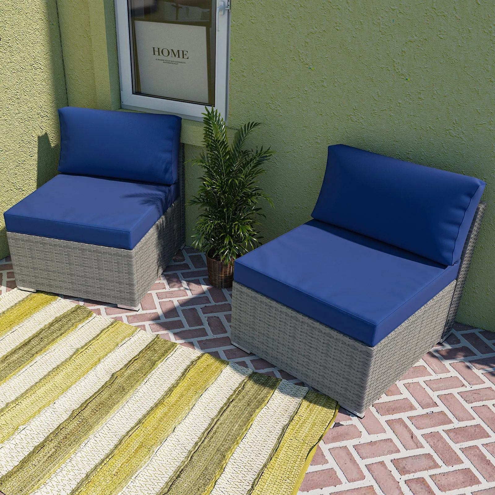 EAGLE PEAK 2 Piece Outdoor Armless Wicker Sofa Set, Outdoor Patio Armless Chairs with Removable Cushions, Sectional Wicker Loveseat
