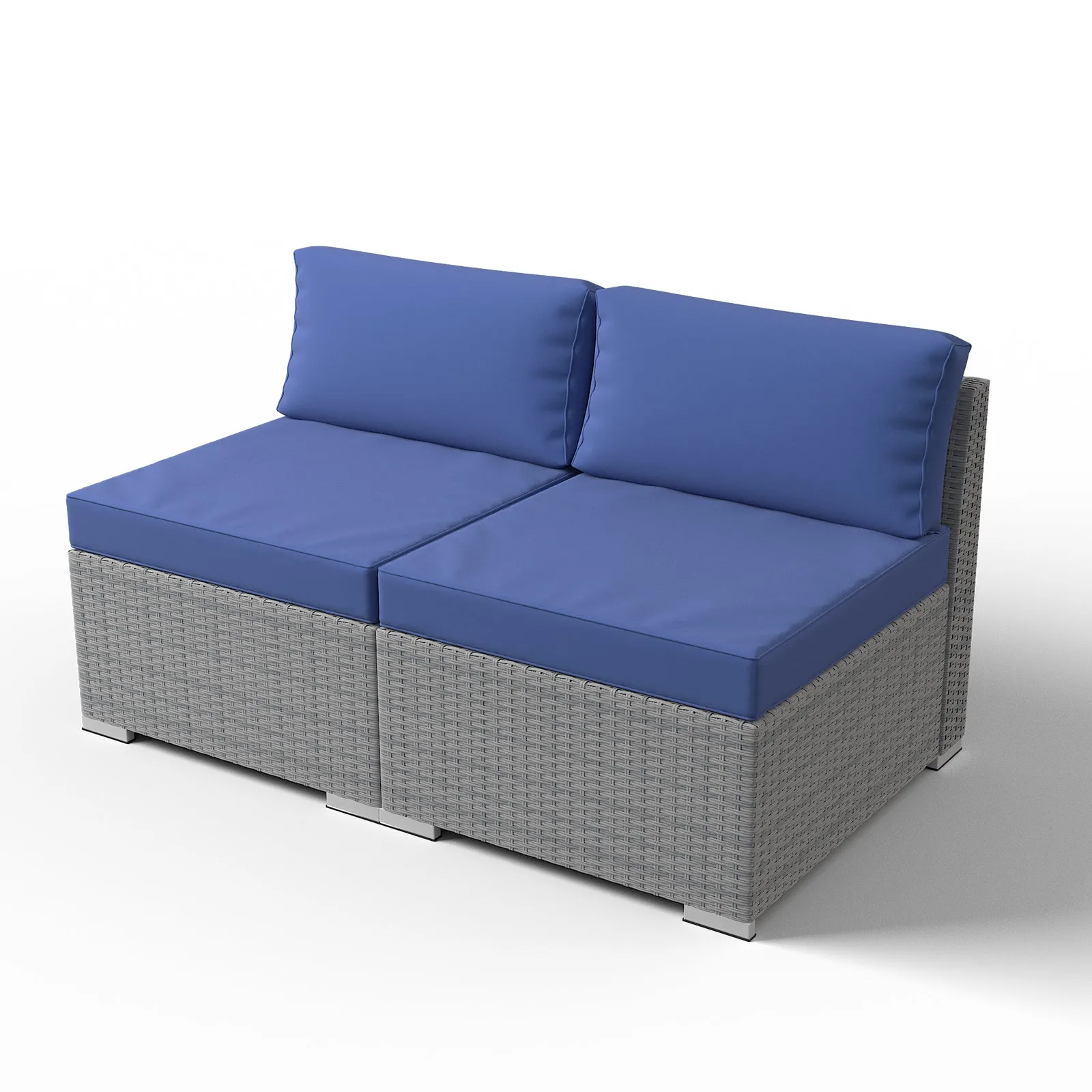 EAGLE PEAK 2 Piece Outdoor Armless Wicker Sofa Set, Outdoor Patio Armless Chairs with Removable Cushions, Sectional Wicker Loveseat