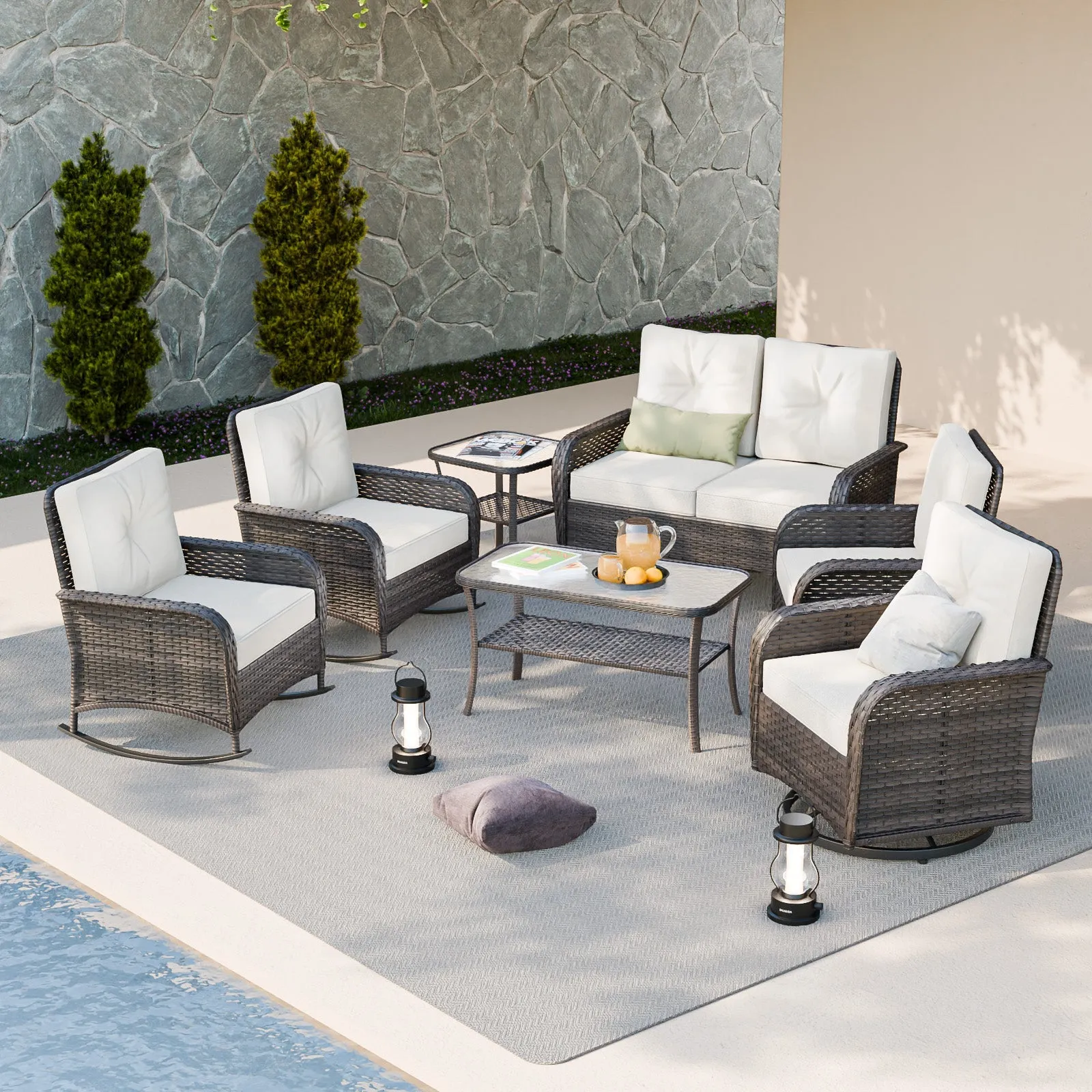 EAGLE PEAK 7pc Rattan Outdoor Patio Conversation Set