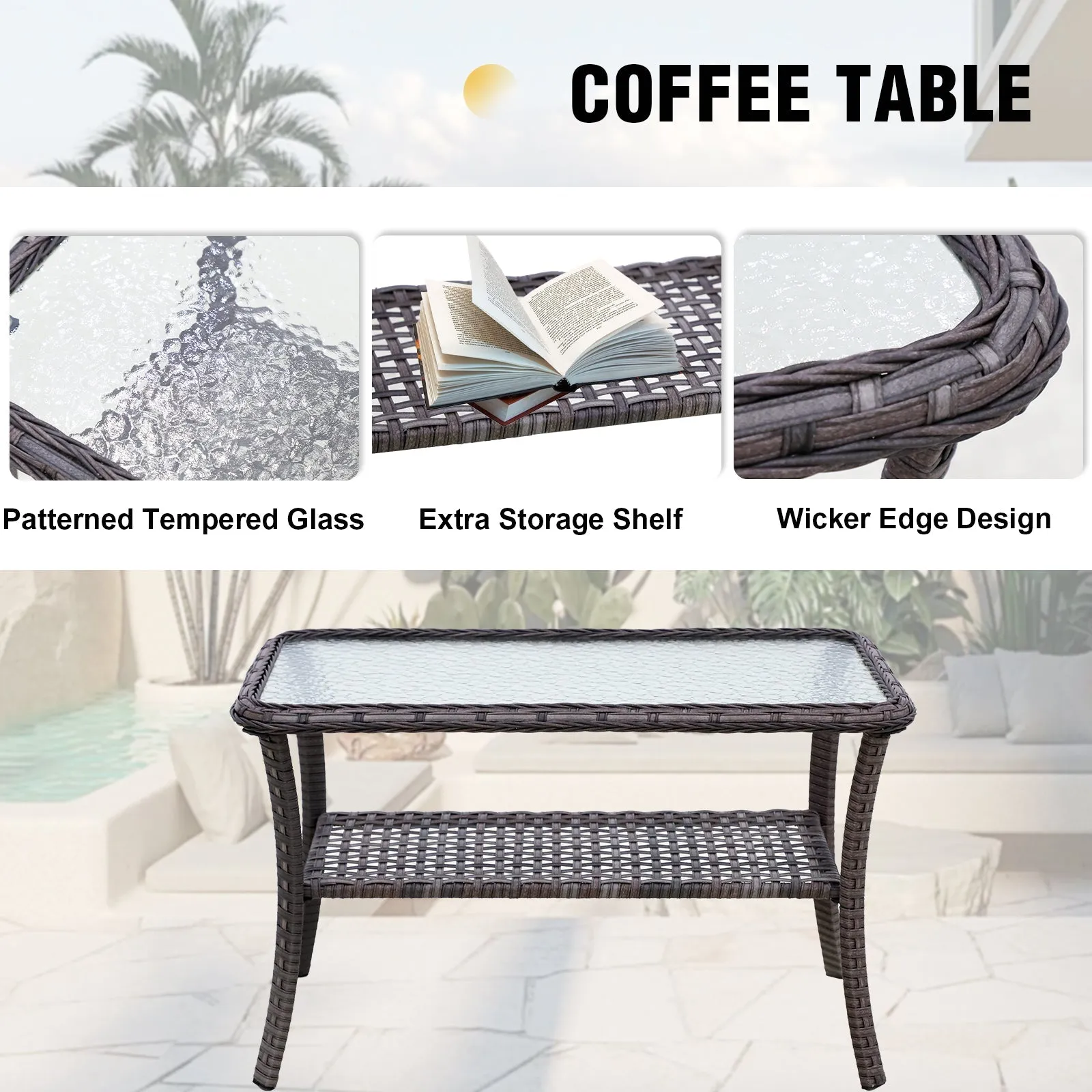 EAGLE PEAK 7pc Rattan Outdoor Patio Conversation Set