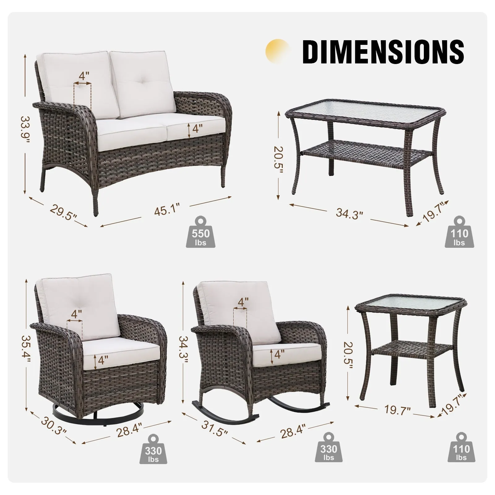 EAGLE PEAK 7pc Rattan Outdoor Patio Conversation Set