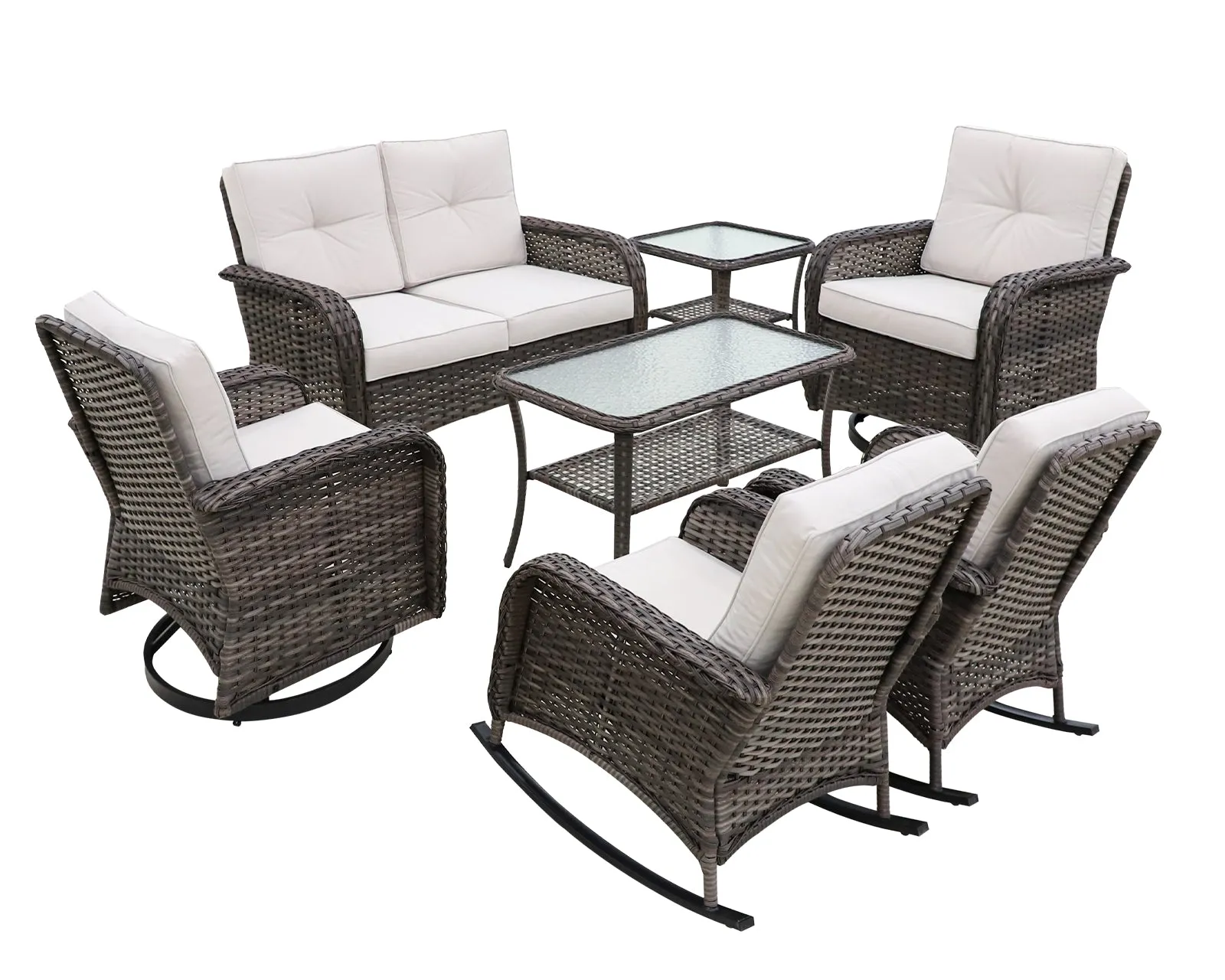 EAGLE PEAK 7pc Rattan Outdoor Patio Conversation Set