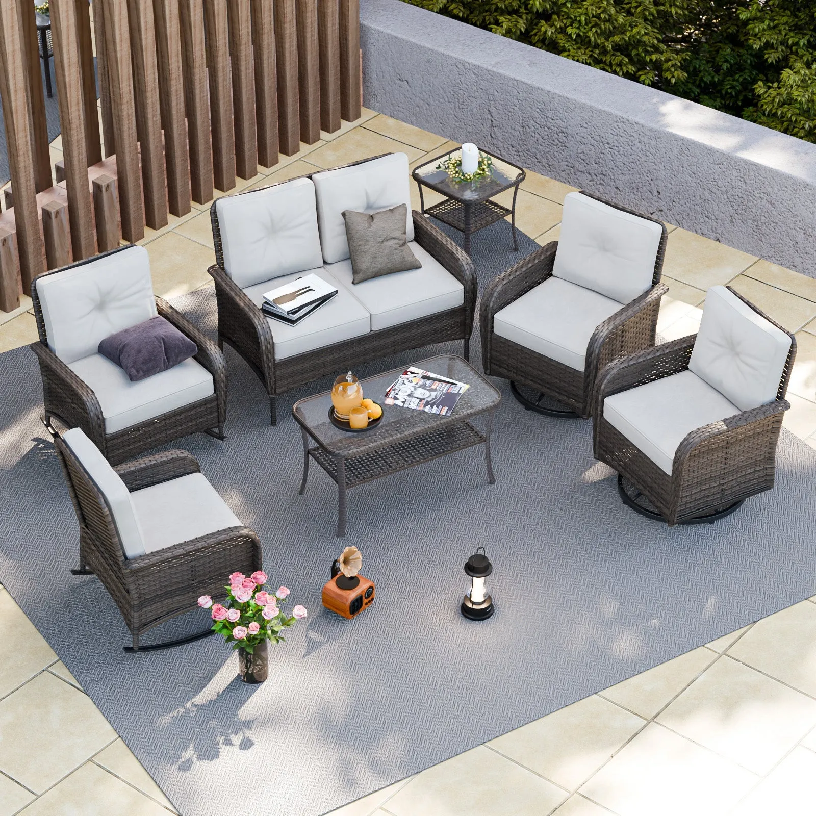 EAGLE PEAK 7pc Rattan Outdoor Patio Conversation Set