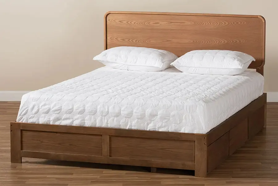 Elena Dark Gray Fabric Upholstered,  Ash Walnut Brown Wood 3-Drawer Platform Storage Bed (Full)