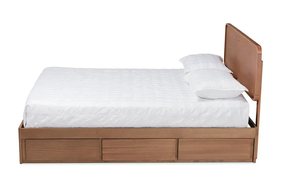 Elena Dark Gray Fabric Upholstered,  Ash Walnut Brown Wood 3-Drawer Platform Storage Bed (Full)