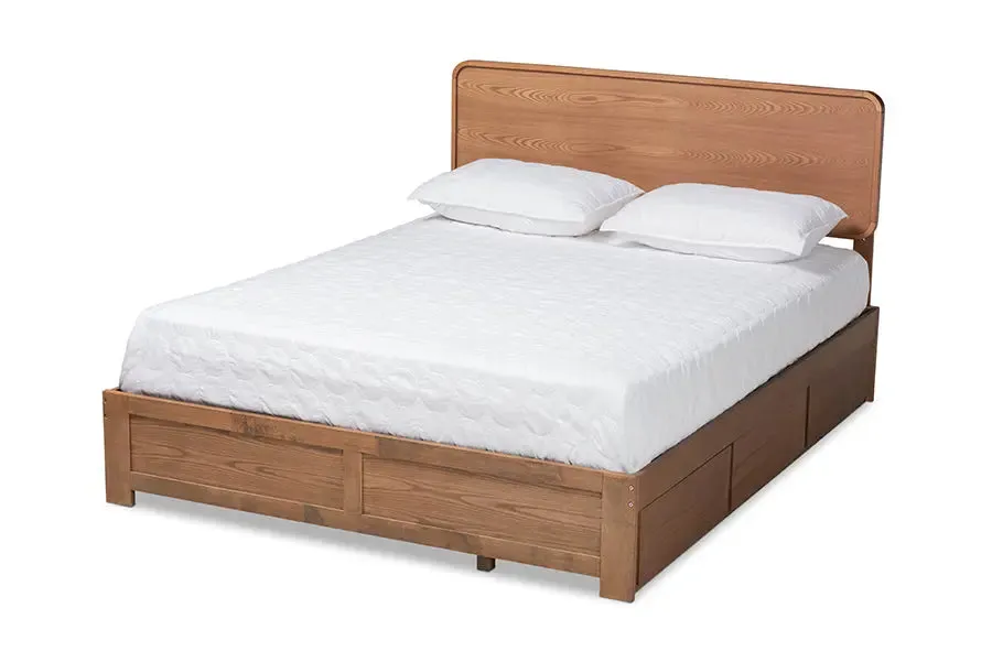 Elena Dark Gray Fabric Upholstered,  Ash Walnut Brown Wood 3-Drawer Platform Storage Bed (Full)