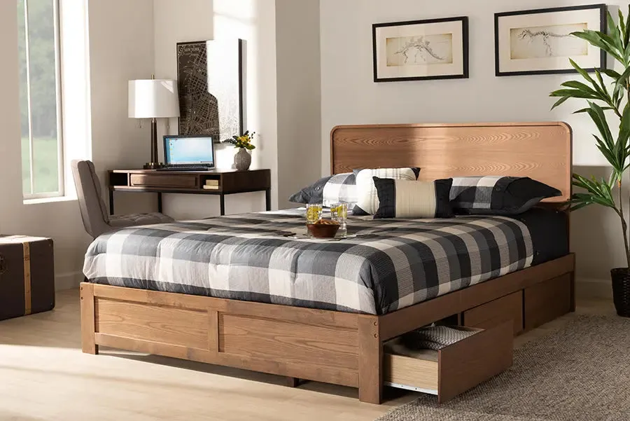 Elena Dark Gray Fabric Upholstered,  Ash Walnut Brown Wood 3-Drawer Platform Storage Bed (Full)