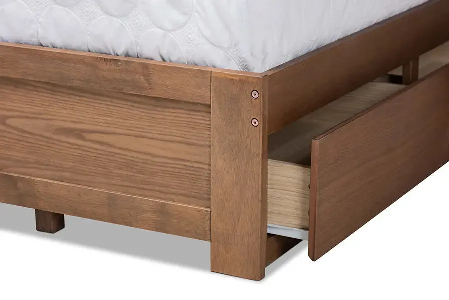 Elena Dark Gray Fabric Upholstered,  Ash Walnut Brown Wood 3-Drawer Platform Storage Bed (Full)