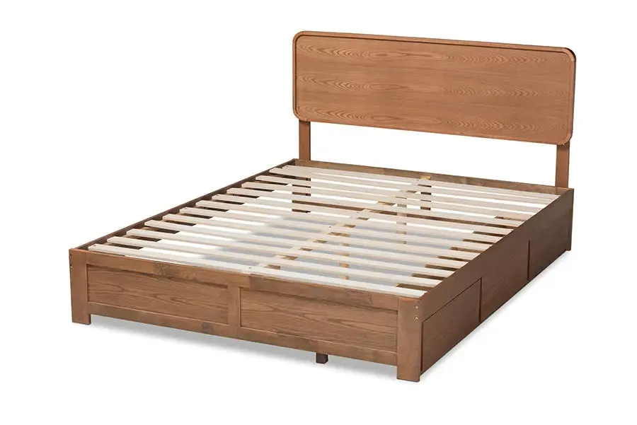 Elena Dark Gray Fabric Upholstered,  Ash Walnut Brown Wood 3-Drawer Platform Storage Bed (Full)