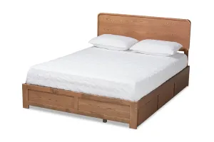 Elena Dark Gray Fabric Upholstered,  Ash Walnut Brown Wood 3-Drawer Platform Storage Bed (Full)