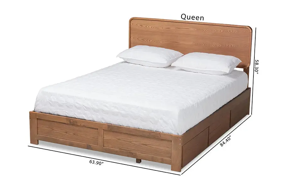 Elena Dark Gray Fabric Upholstered,  Ash Walnut Brown Wood 3-Drawer Platform Storage Bed (Full)
