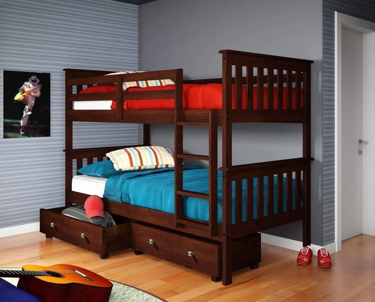 Elijah Cappuccino Bunk Bed with Storage Drawers