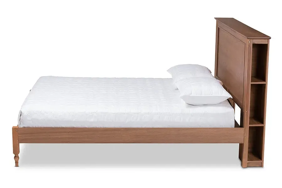 Eloise Ash Walnut Brown Wood Platform Storage Bed w/Built-In Shelves (King)