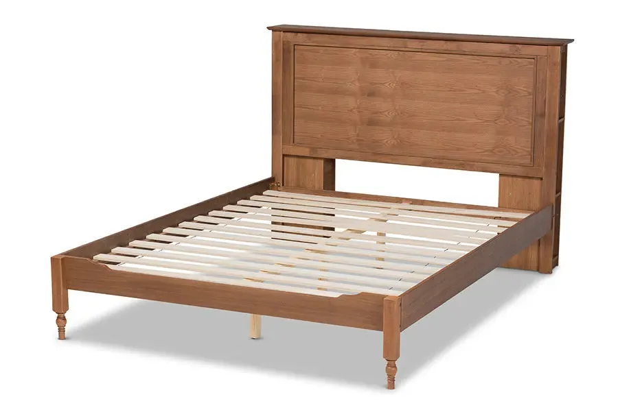 Eloise Ash Walnut Brown Wood Platform Storage Bed w/Built-In Shelves (King)