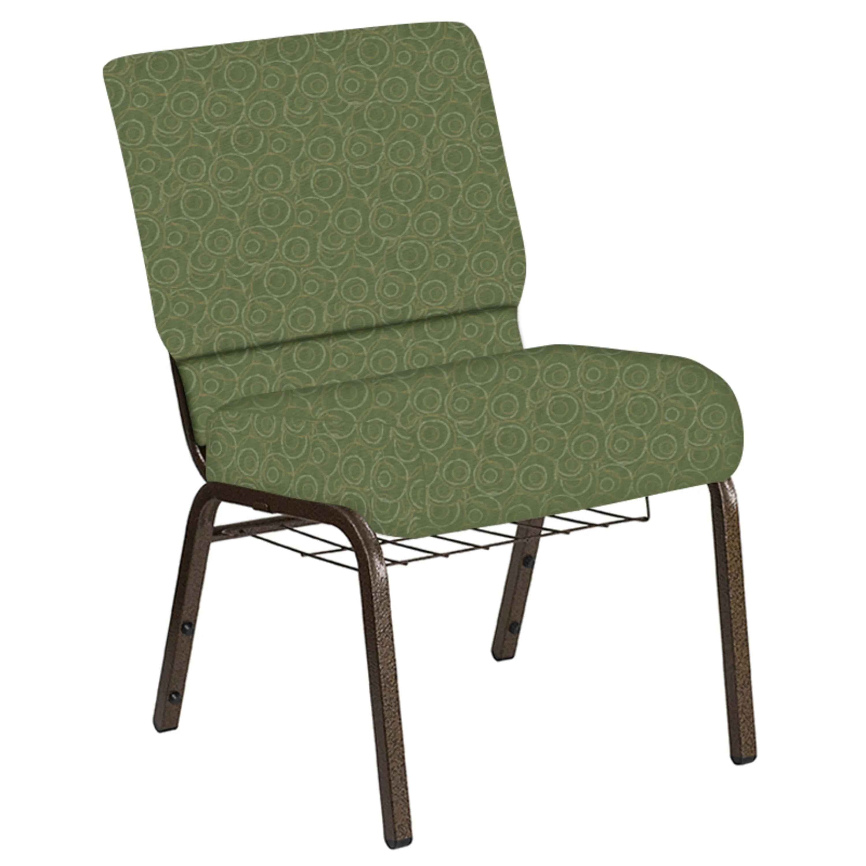 Embroidered 21''W Church Chair in Martini Fabric with Book Rack - Gold Vein Frame