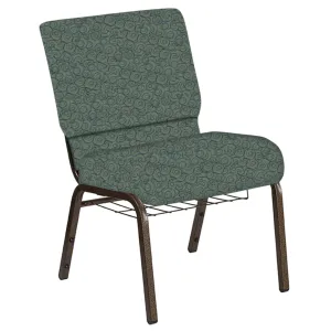 Embroidered 21''W Church Chair in Martini Fabric with Book Rack - Gold Vein Frame
