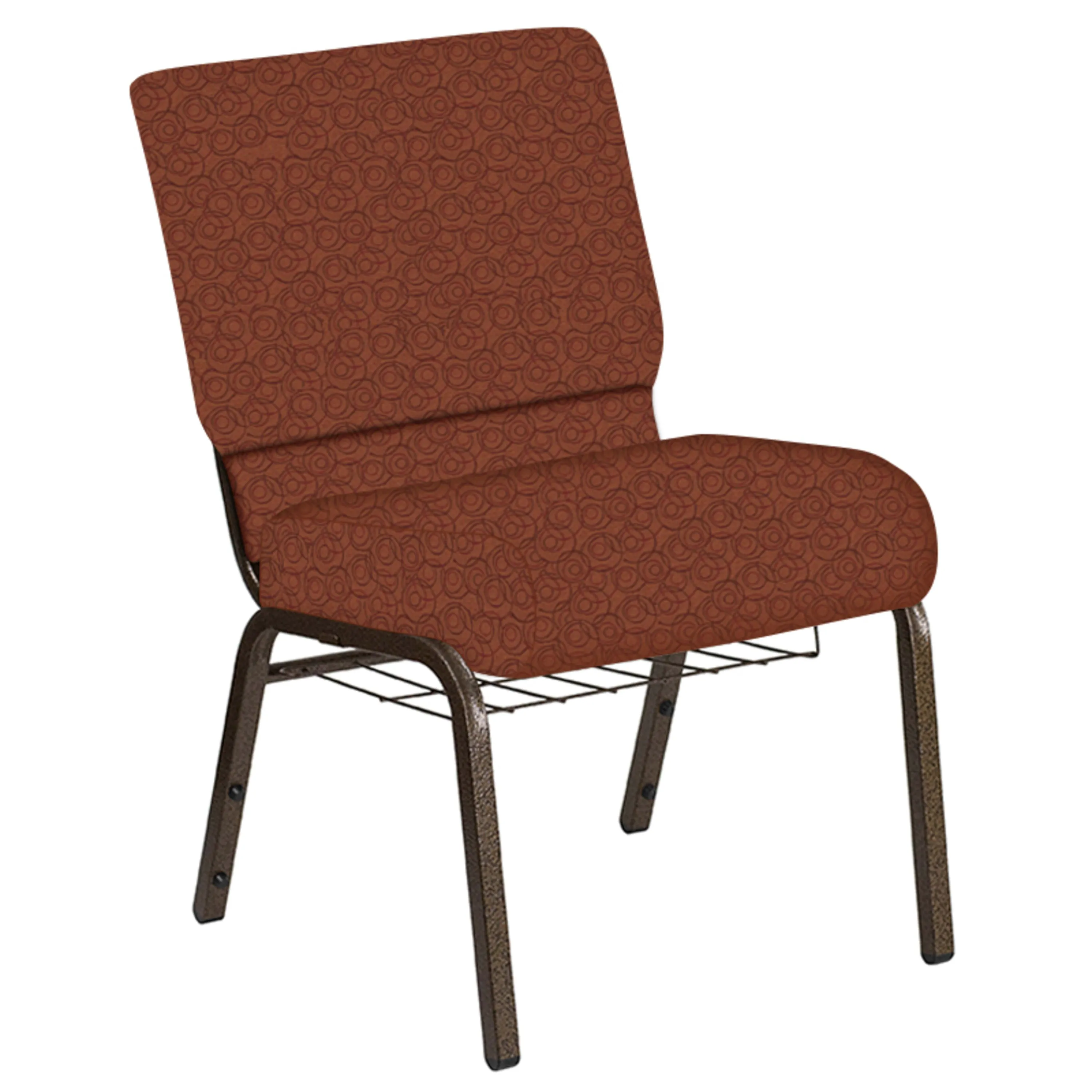 Embroidered 21''W Church Chair in Martini Fabric with Book Rack - Gold Vein Frame