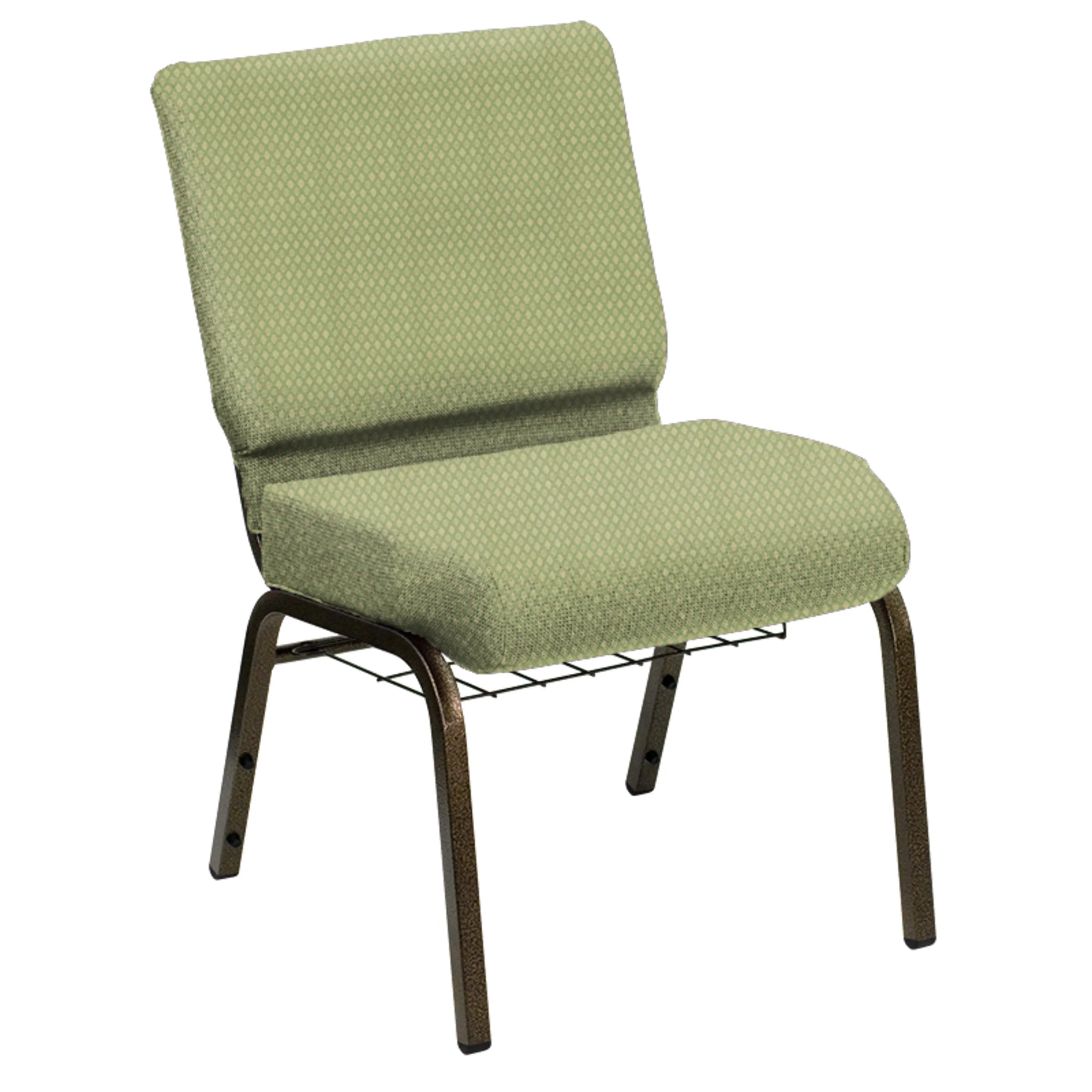 Embroidered HERCULES Series 21''W Church Chair in Bedford Fabric with Book Rack - Gold Vein Frame