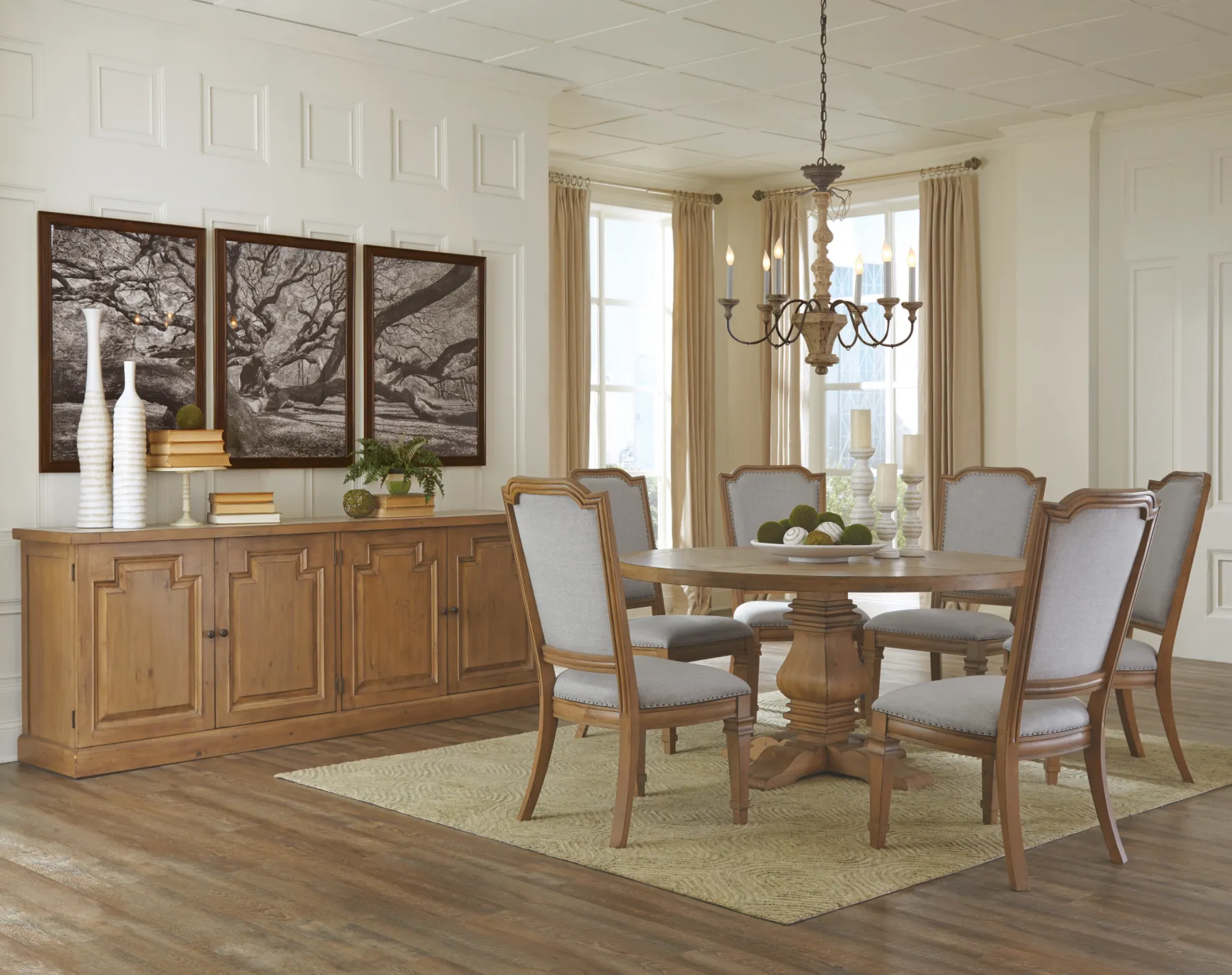 Florence Round Pedestal Dining Table Rustic Smoke