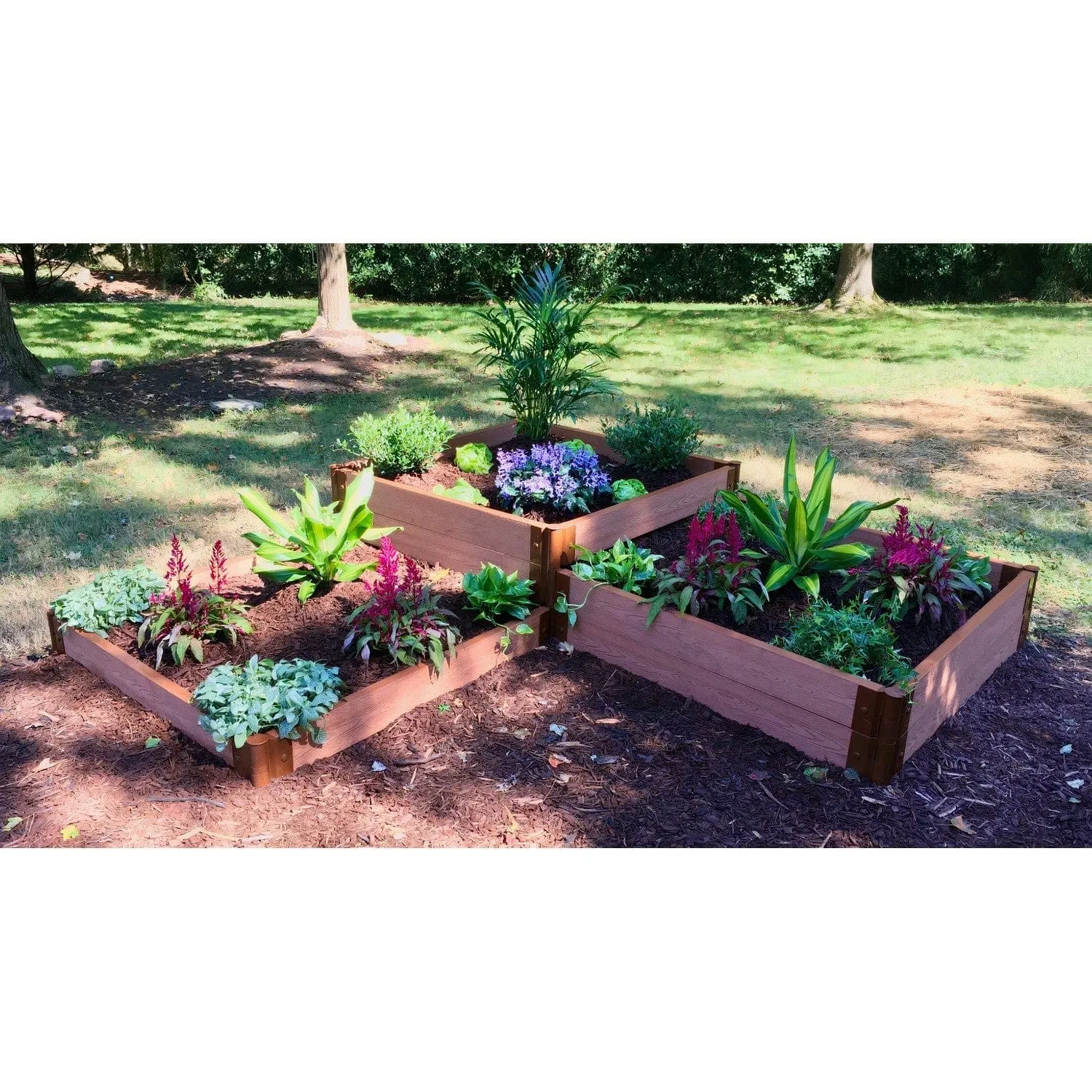 Frame It All | Tool-Free Fort Knox Straight Corner Raised Garden Bed (Tri-Level) 8' X 8' X 16.5" - Classic Sienna