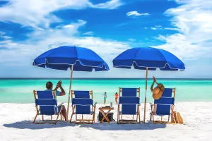 Frankford 845W 7.5' Emerald Coast Manual Lift Hexagon Beach Umbrella with Valance