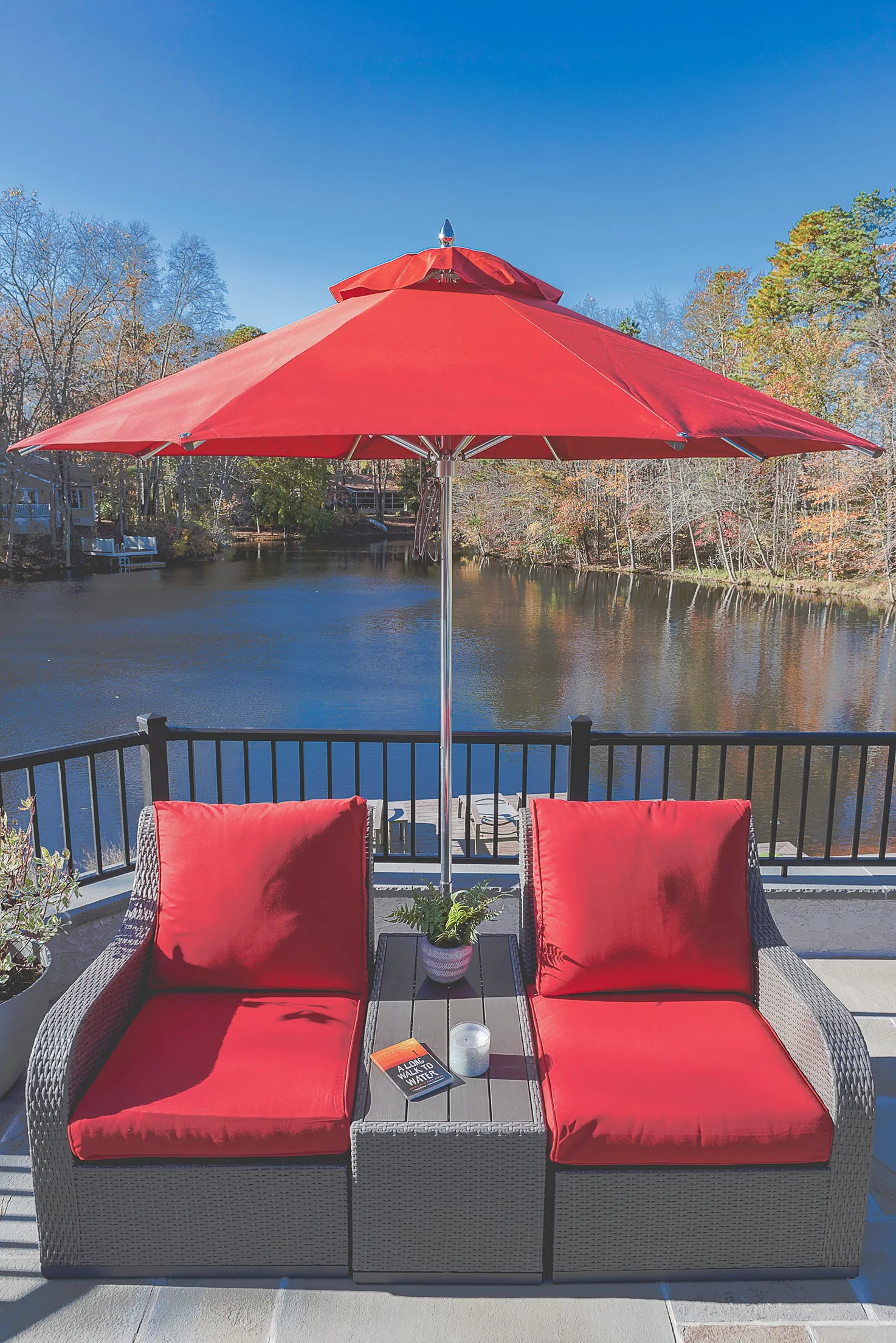Frankford 854CAM 9' Greenwich Pulley Lift Aluminum Market Umbrella