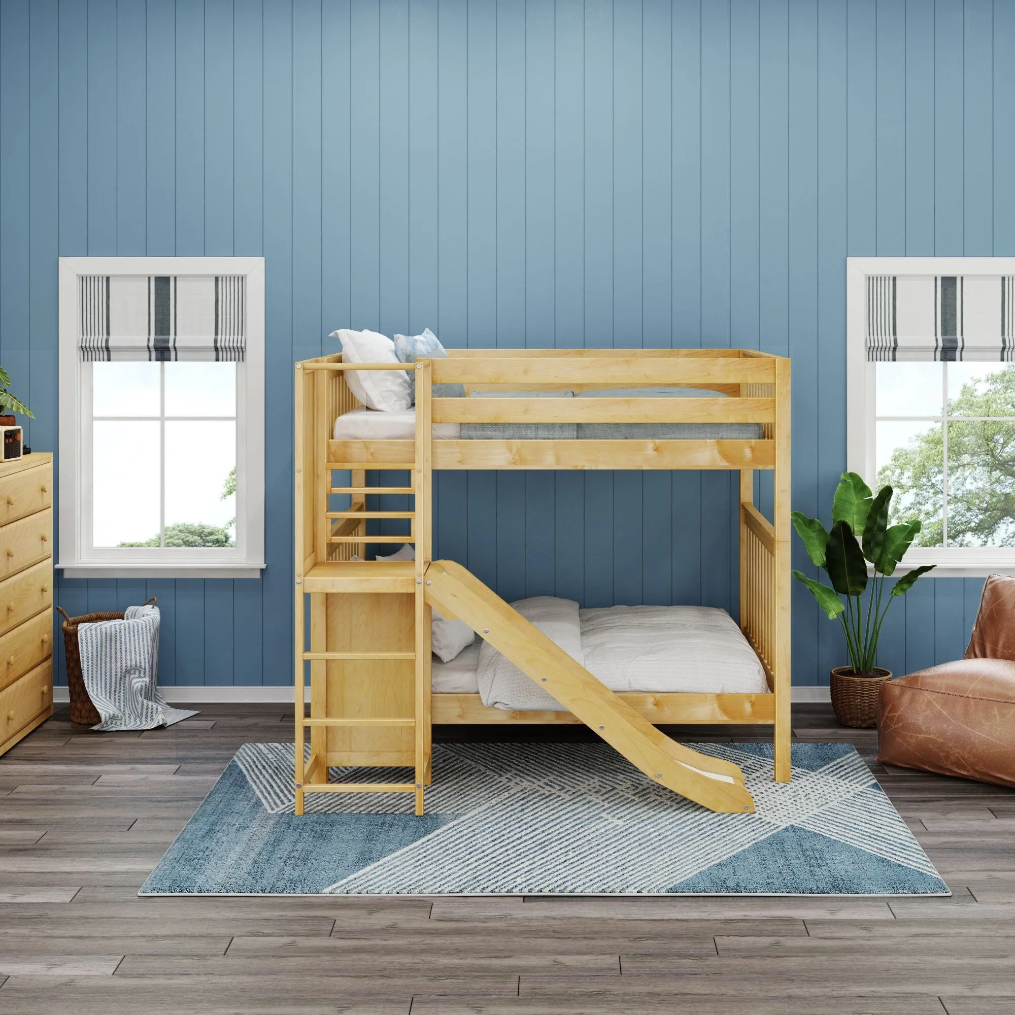 Full High Bunk Bed with Slide Platform on Front