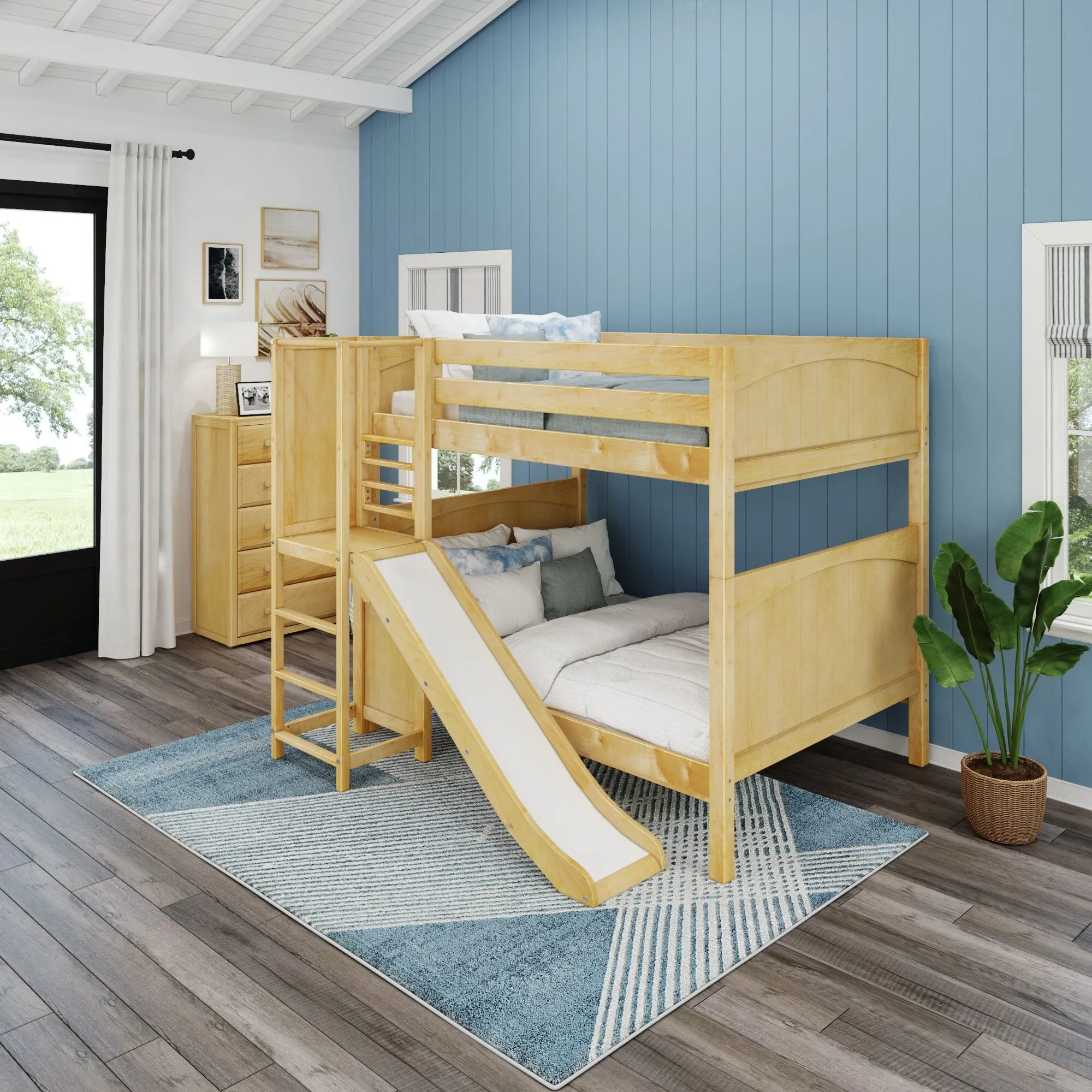 Full High Bunk Bed with Slide Platform on Front