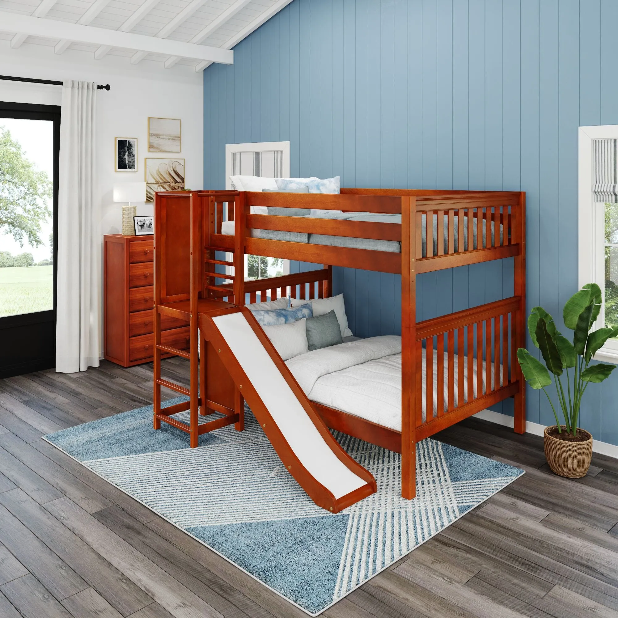 Full High Bunk Bed with Slide Platform on Front