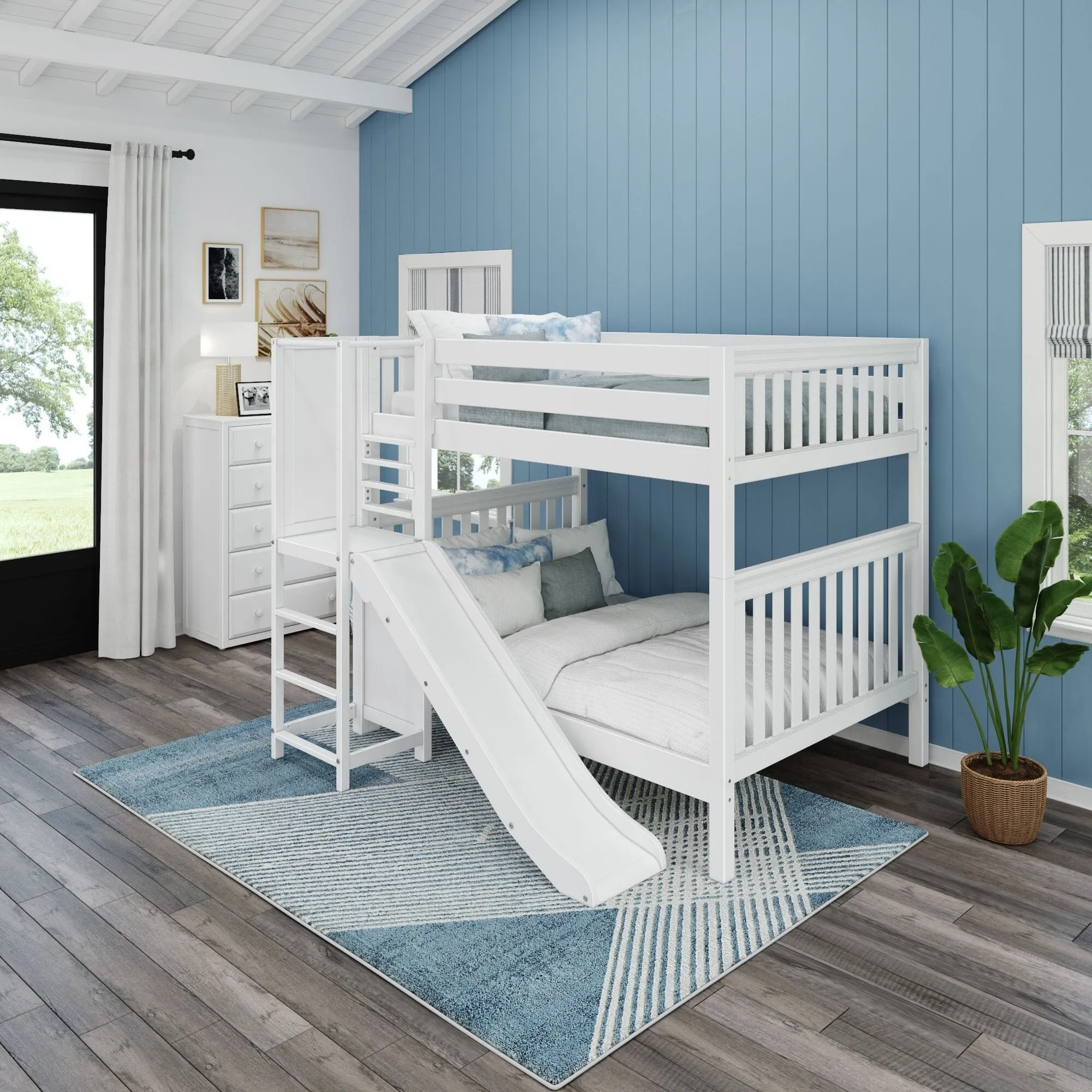 Full High Bunk Bed with Slide Platform on Front