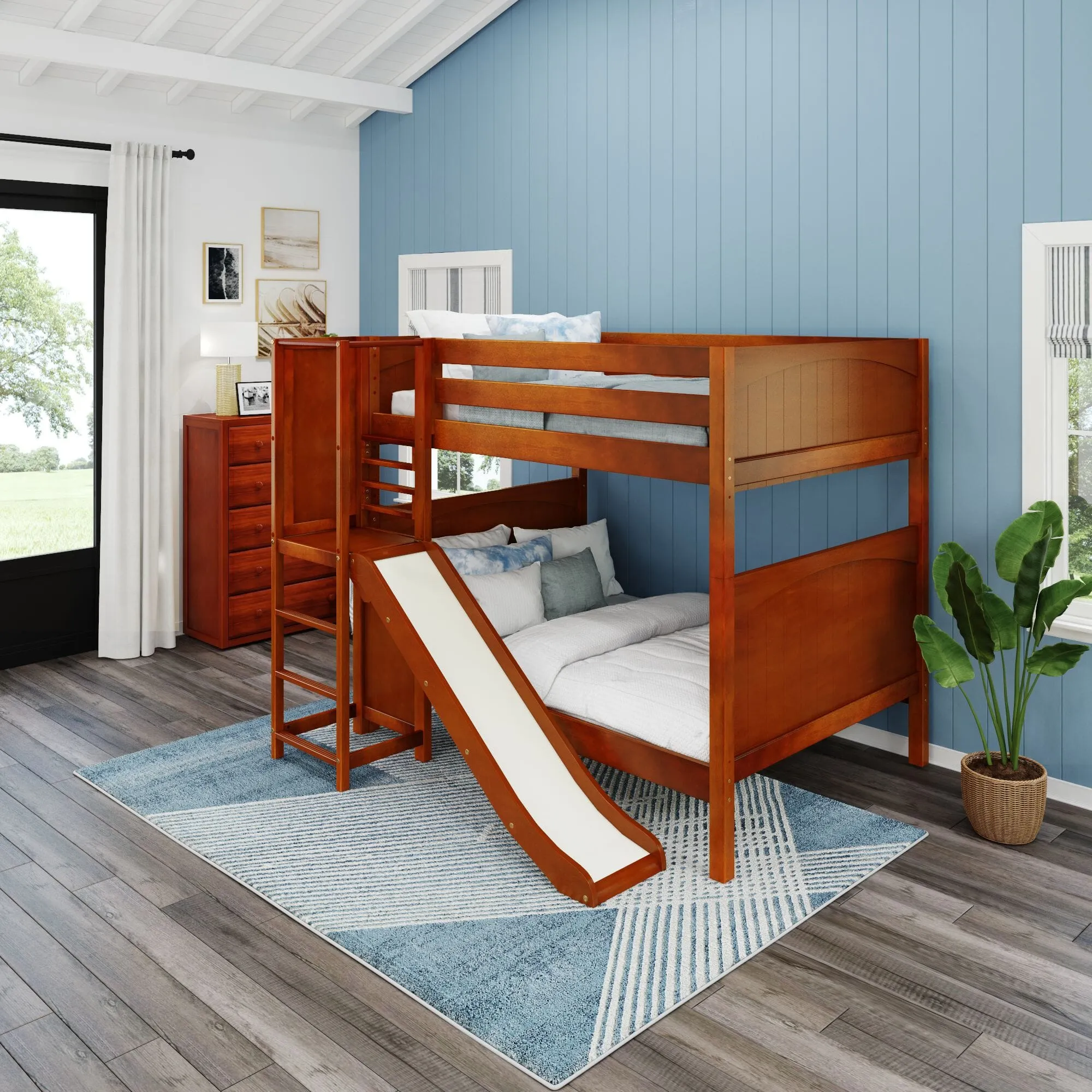 Full High Bunk Bed with Slide Platform on Front