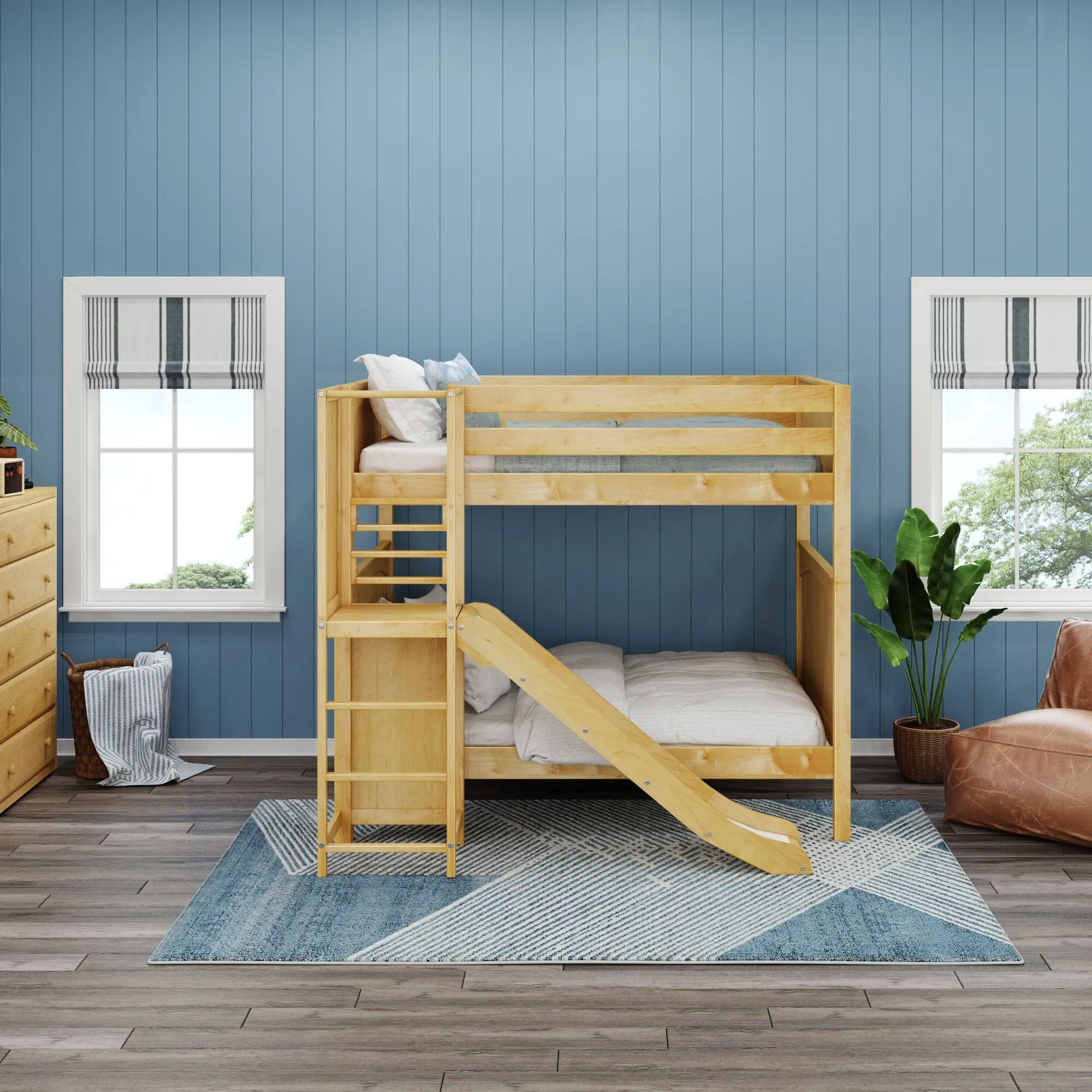 Full High Bunk Bed with Slide Platform on Front