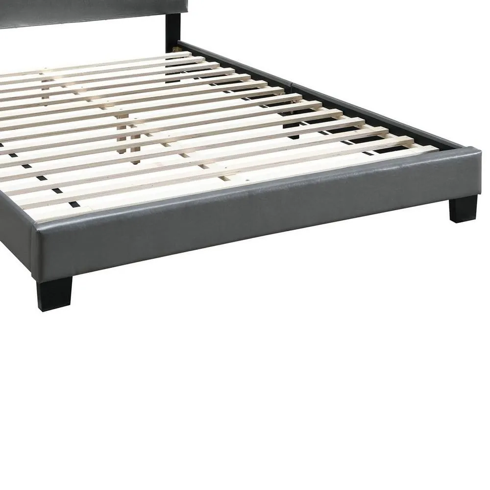 Full Leatherette Bed with Checkered Tufted Headboard, Gray By Casagear Home
