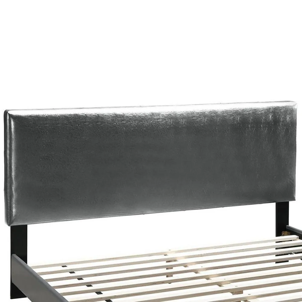 Full Leatherette Bed with Checkered Tufted Headboard, Gray By Casagear Home