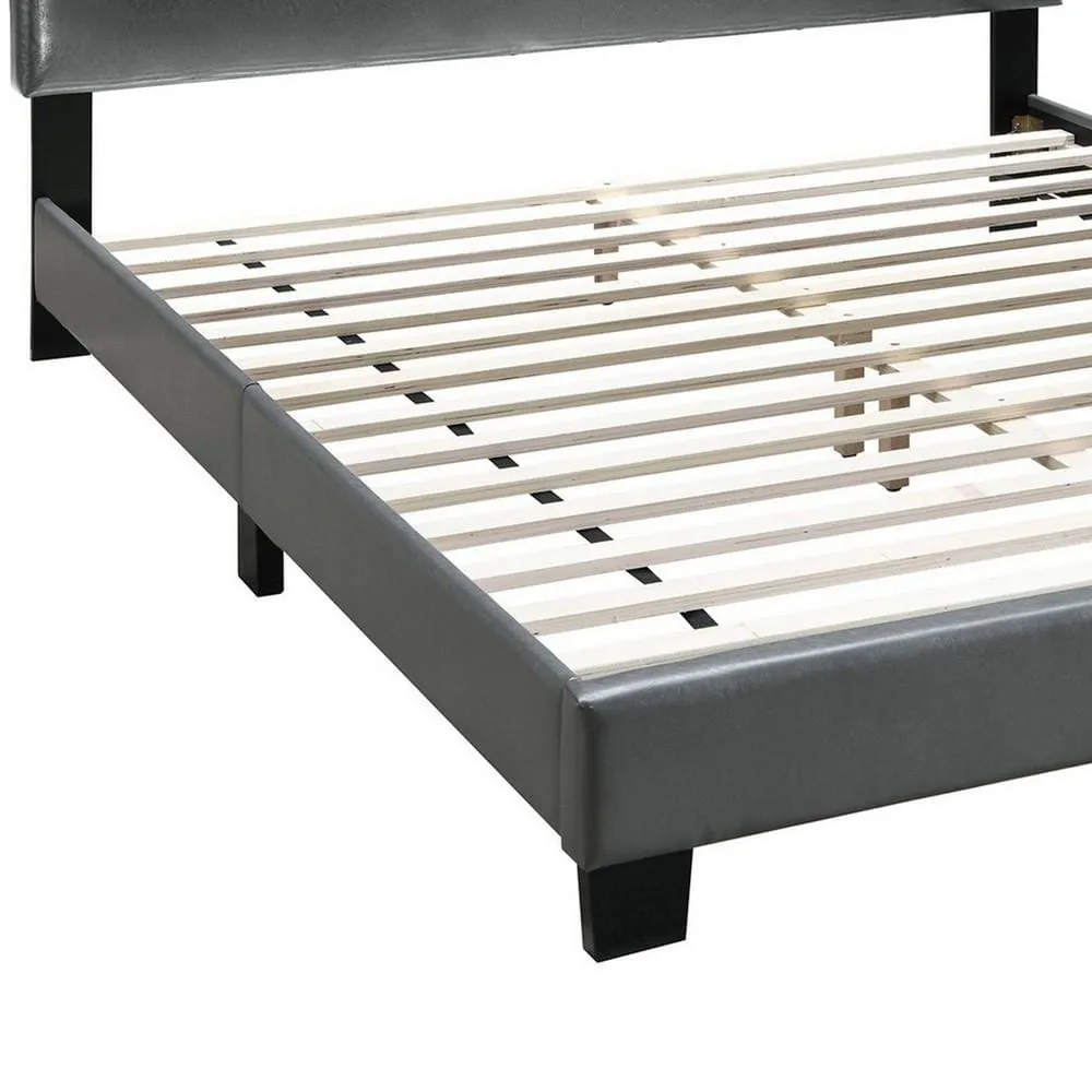 Full Leatherette Bed with Checkered Tufted Headboard, Gray By Casagear Home