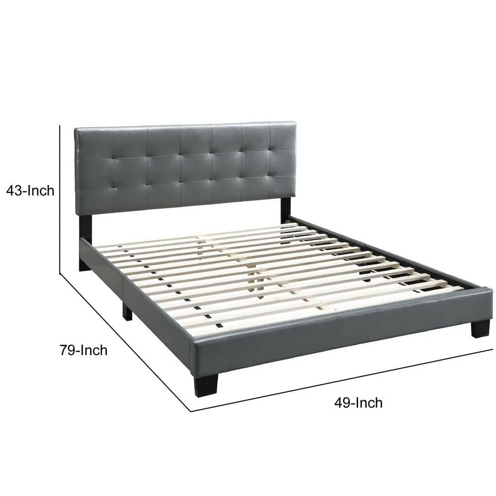 Full Leatherette Bed with Checkered Tufted Headboard, Gray By Casagear Home