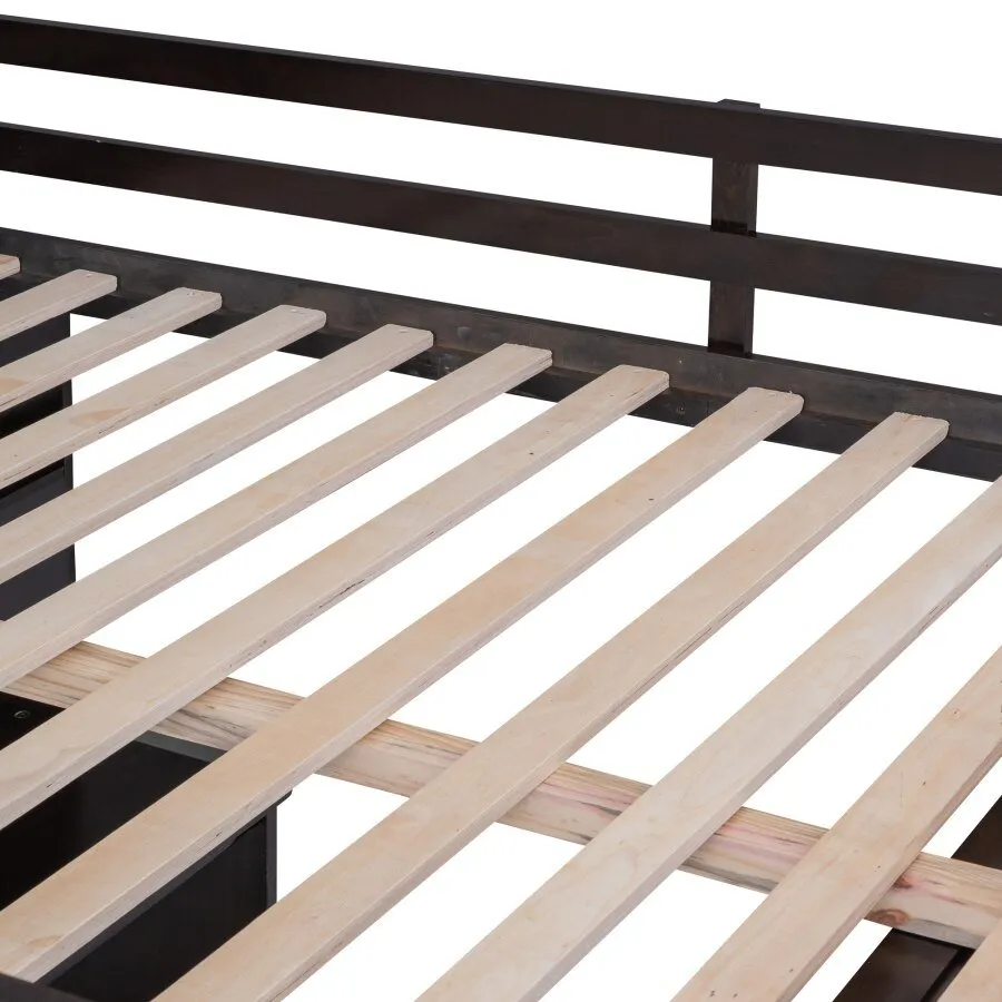 Full Size Espresso Loft Bed with Drawers and Desk