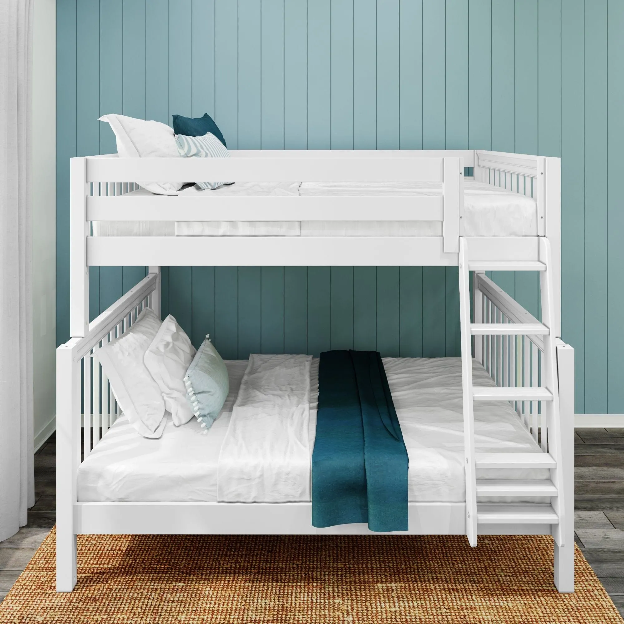 Full XL over Queen High Bunk Bed with Angled Ladder