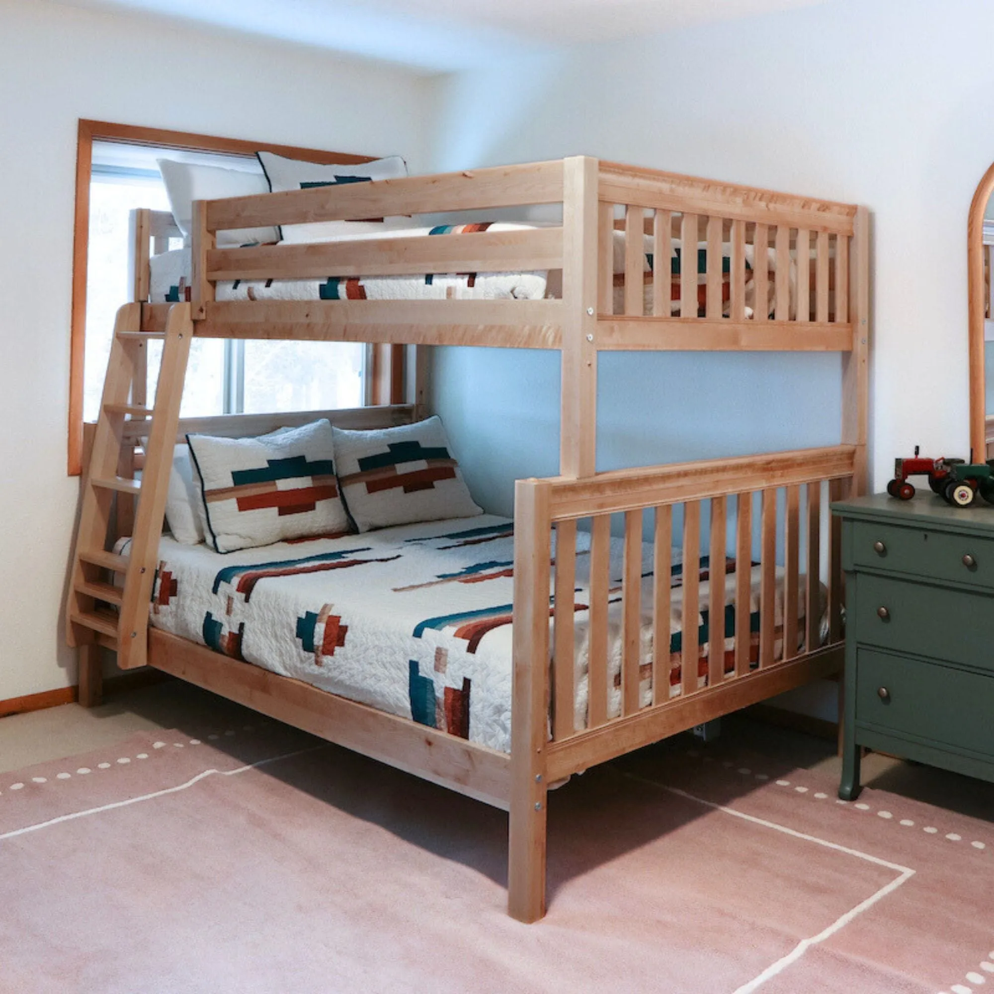 Full XL over Queen High Bunk Bed with Angled Ladder